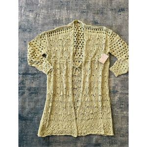 Free People Sweet Talker Crochet Duster Cardigan Honeydew Medium